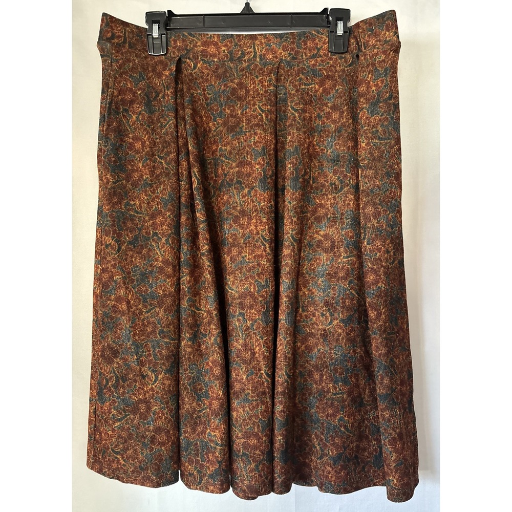 Lularoe 2XL Madison‎ Skirt Gray Rust Floral Jacquard Linen Look Pockets